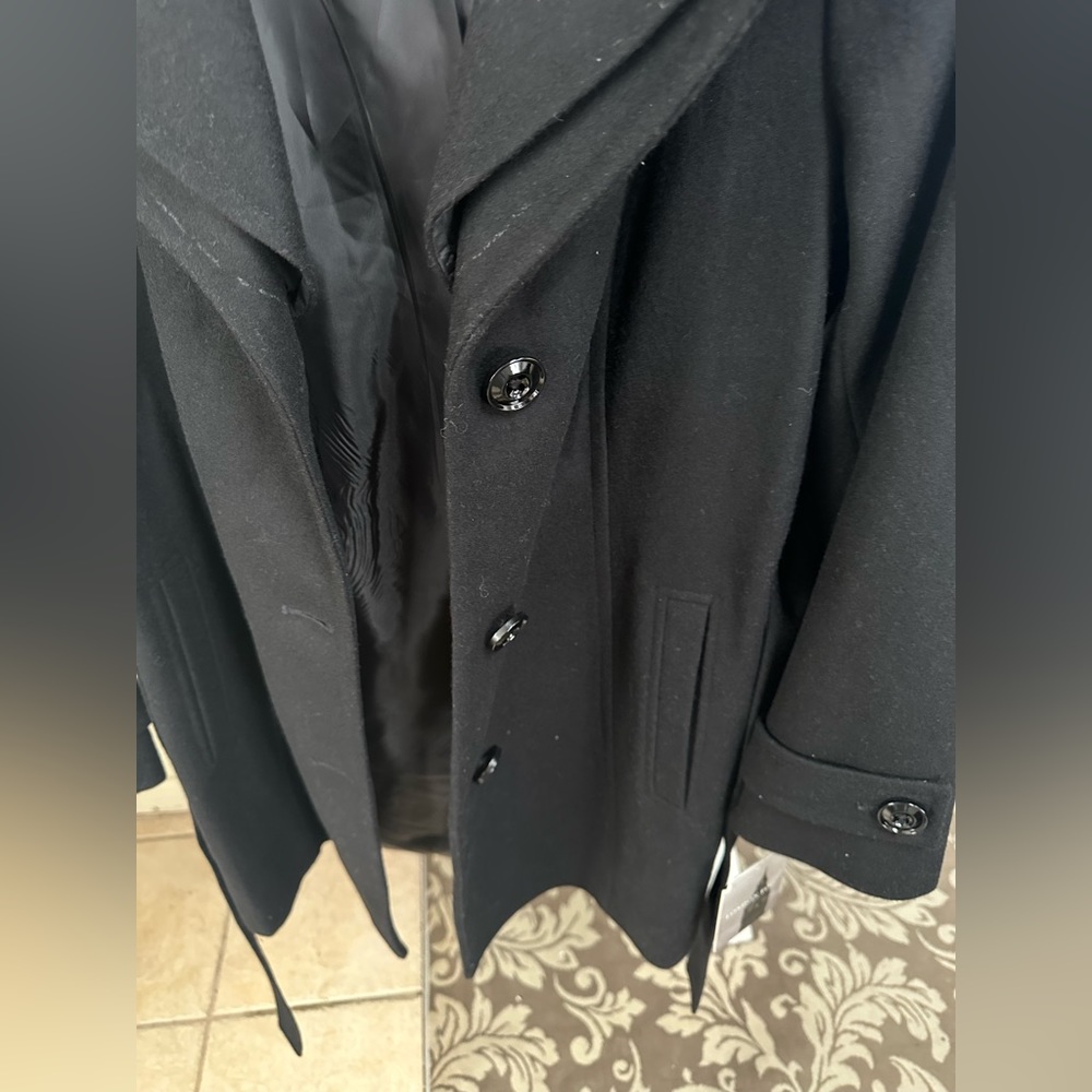 London Fog Classic Black Lined Hooded Wool Coat - Picture 4 of 11